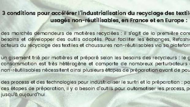 Refashion annonce des résultats encourageants pour développer une industrie du recyclage en France