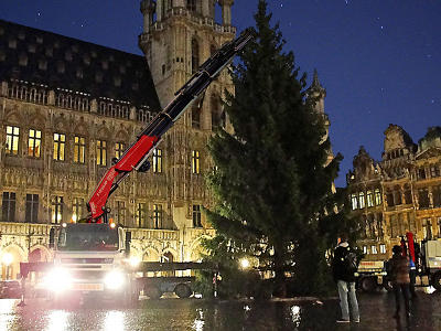 Fassi installe le sapin de Noël de la Grand-Place de Bruxelles