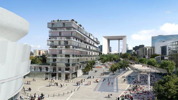 Le  One  à Nanterre, l'horizontalité face à la verticalité de l'Arche