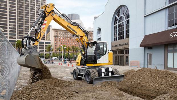 Un prototype de pelle sur pneus Liebherr à Bauma