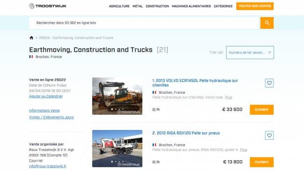 Enchères : Troostwijck met une vingtaine de lots à la vente