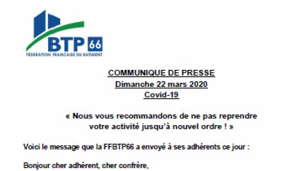Covid-19 : la FFBTP 66 entre en résistance