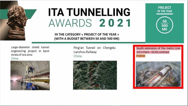 ITA Tunneling Awards 2021 : un lot de la ligne 14 sud élu projet de l'année