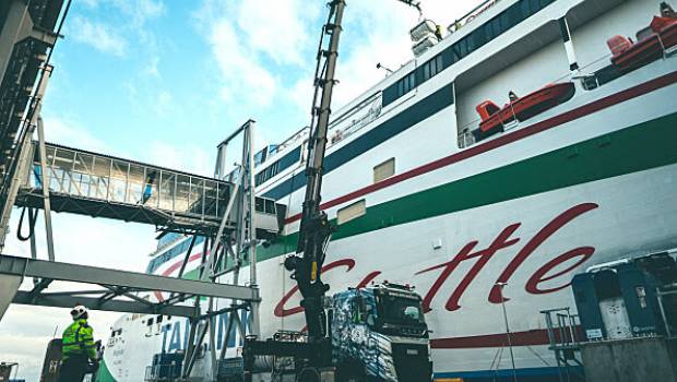 Quatre radeaux de sauvetage et une grue de chargement utilisé par les ferries Megastar